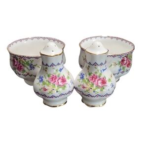 Vintage Royal Albert Petit Point Salt & Pepper, 2 Open Sugars English Bone China